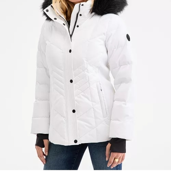 MICHAEL Michael Kors White Puffer Jacket with Black Hood - Picture 1 of 7